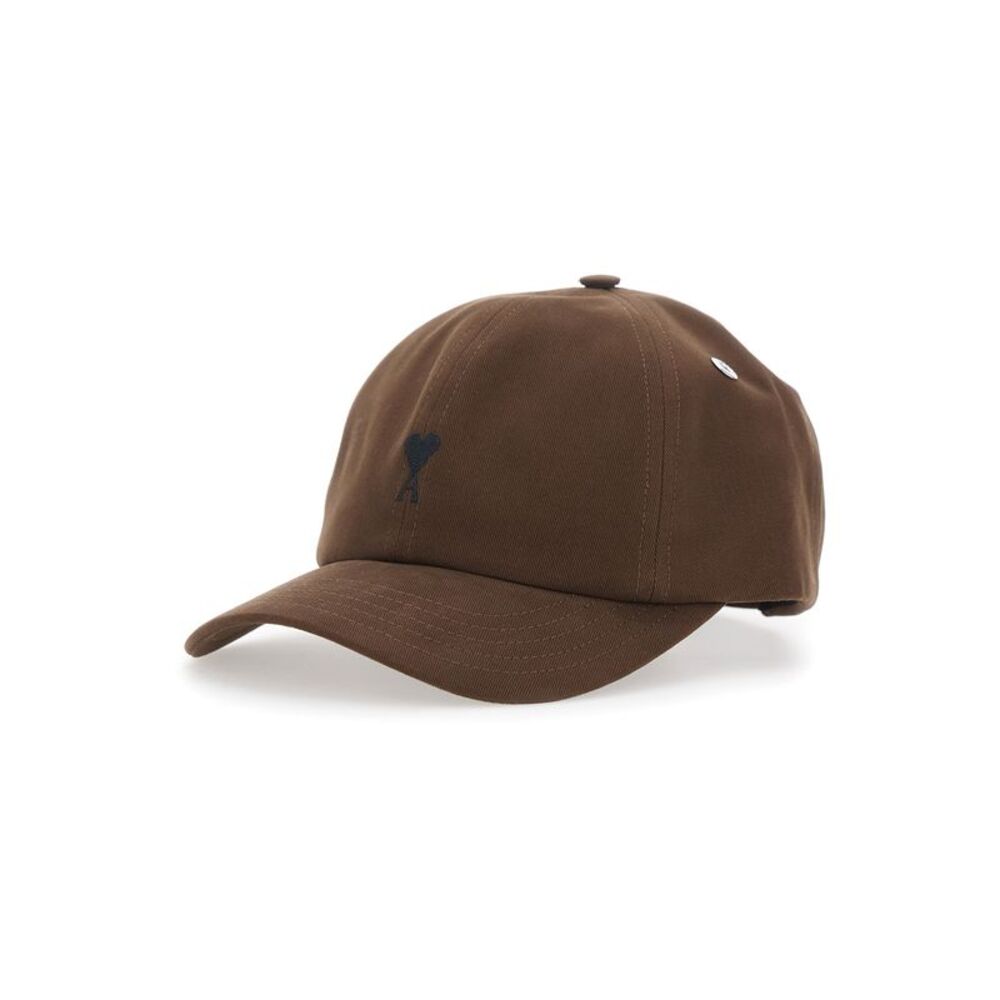 Ami Paris Men Quota Hat With Ami De Coeur Embroidery In Tech Fabric Brown Unisex